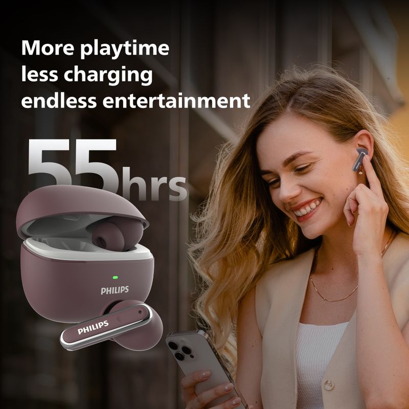 PHILIPS TAT1150RD Earbuds with ANC/ENC, 55H Playtime, 13mm Drivers, IPX5 Proof, BT v5.3 Bluetooth Headset (Red Mahogany, True Wireless) - Image 5