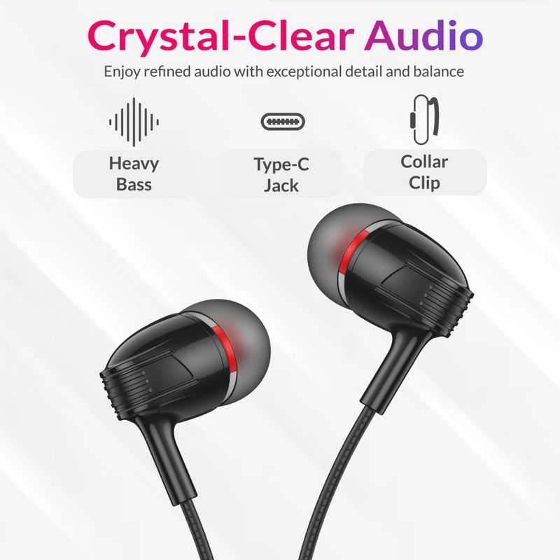 Aroma HF1002 Type C Wired Earphone, Onyx Black - Image 3
