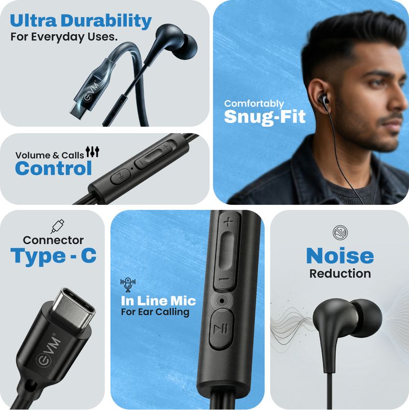 EVM Type-C Earphones Hi-Res Audio, Mic - Image 3