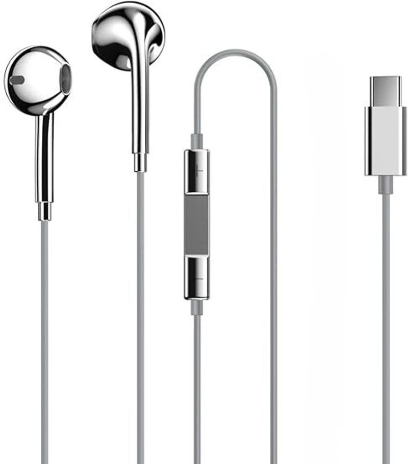 TARANHARI VENTURES Type c Silver Chrome Wired Earphones Wired Headset (Silver, In the Ear) - Image 2