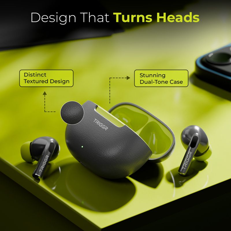 TRIGGR COSMOS with Textured Design, Dual Pairing, 50H Battery, 13mm Drivers, BT v5.3 Bluetooth Headset (Olive Grey, True Wireless) - Image 8