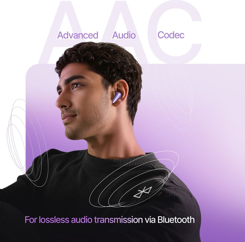 Mivi DuoPods Tune ,70H, 3D Soundstage, AI-ENC, BT v5.3 with AAC earbuds Bluetooth Headset (Iris Lavender, True Wireless) - Image 5