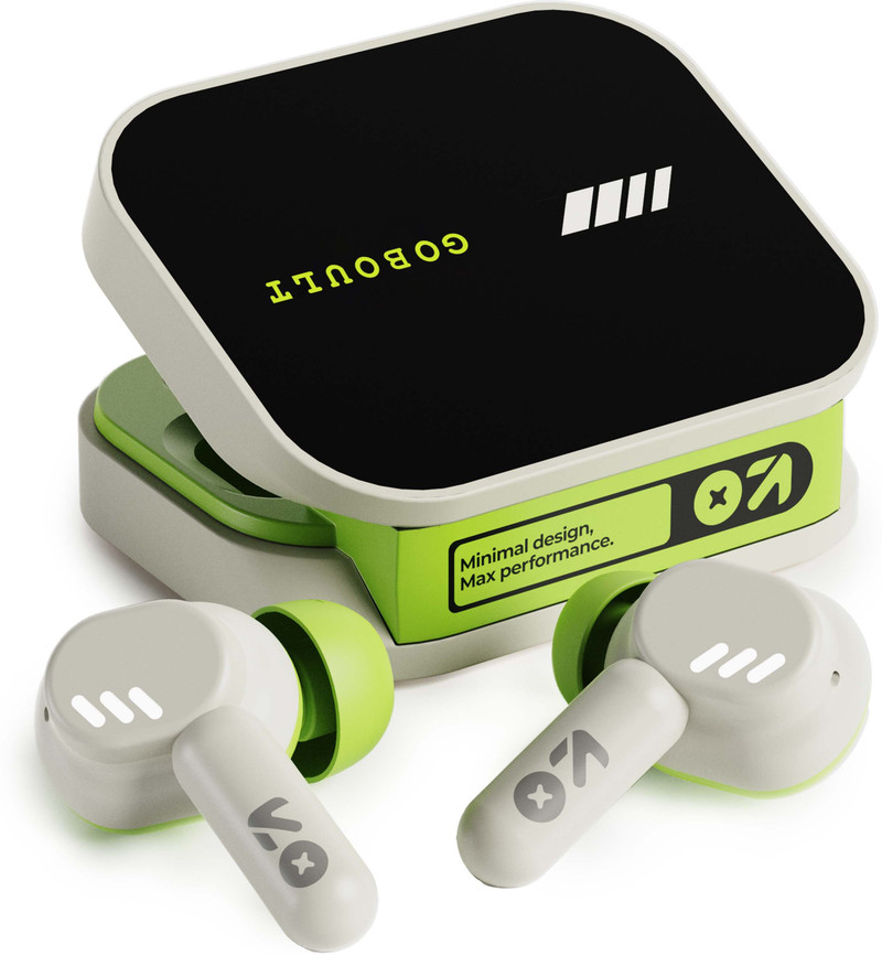 GOBOULT Tenet 75Hrs Battery, App Support, Dual Pairing, Quad Mic ENC, Boosted Bass, 5.4v Bluetooth Headset Neon Green, True Wireless