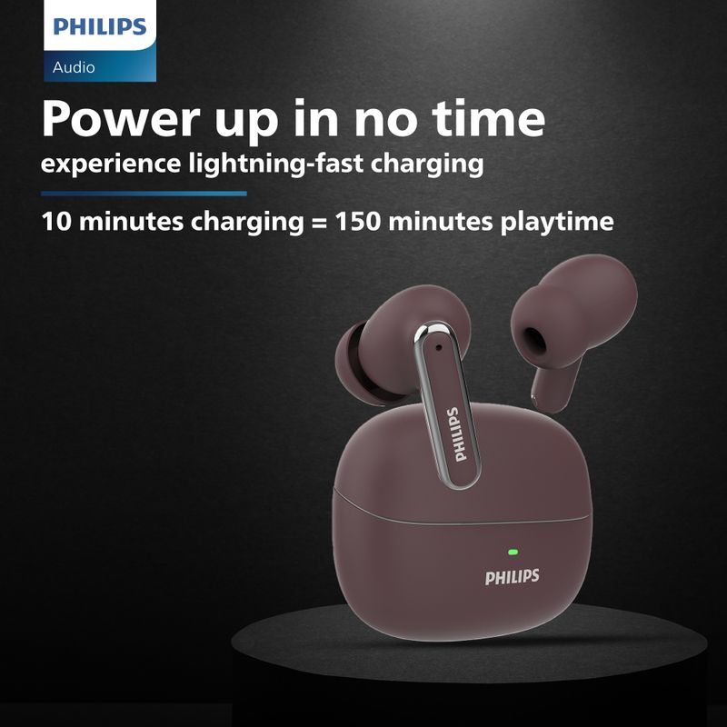 PHILIPS TAT1150RD Earbuds with ANC/ENC, 55H Playtime, 13mm Drivers, IPX5 Proof, BT v5.3 Bluetooth Headset (Red Mahogany, True Wireless) - Image 3