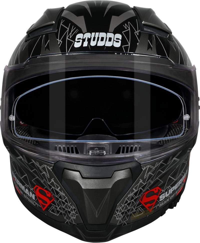 STUDDS Helios Superman Edition ISI and DOT Certified Helmet with Antifog 100 Motorbike Helmet (GREY & BLUE) - Image 4