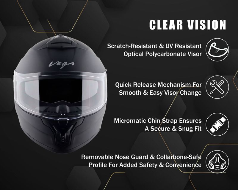 VEGA Zap D/V Motorbike Helmet (Dull Black) - Image 5