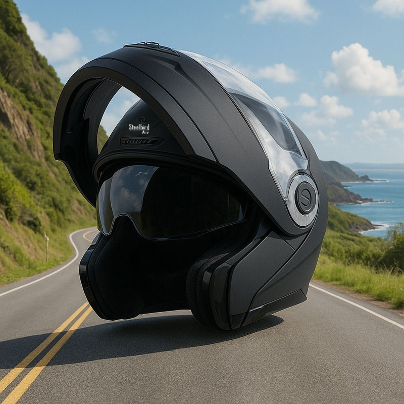 Steelbird Air SBA-7 DOUBLE VISOR FLIP-UP BLACK 58 MM SIZE M Motorbike Helmet (Black)
