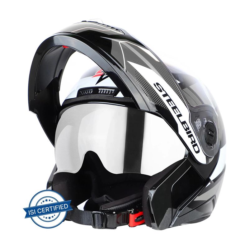 Steelbird SBA-7 Huracan ISI Certified Men and Women Flip-Up Sun Shield Motorbike Helmet (Glossy Black Grey) - Image 2