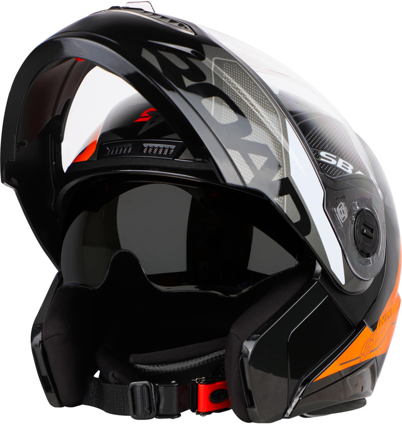 Steelbird SBA-7 Road Double Visor ISI Certified Flip-Up Graphic Helmet for Men and Women Motorbike Helmet (Glossy Black Orange)