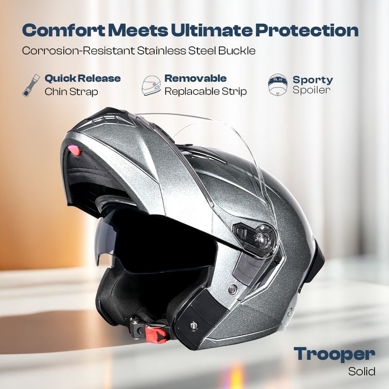 STUDDS Trooper Flip-up Full Face Dual Visor Motorbike Helmet - Image 3