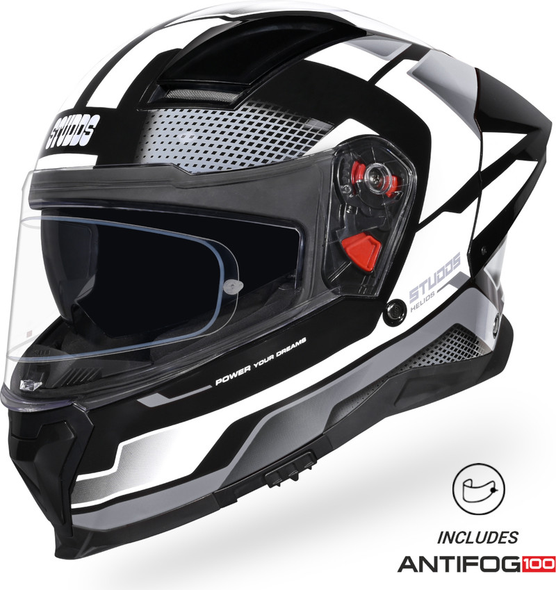 STUDDS Helios Asphalt Full Face ISI and DOT Certified Helmet with Dual Visor Motorbike Helmet BLACK & GREY