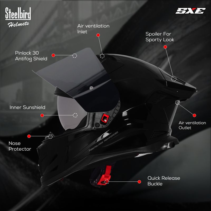 Steelbird 61 SXE Full Face Motorbike Helmet - Image 3