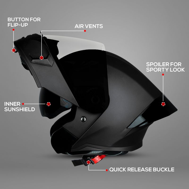 Steelbird SBA-20 7Wings Flip-Up Helmet (Glossy Black, Smoke Visor) - Image 5