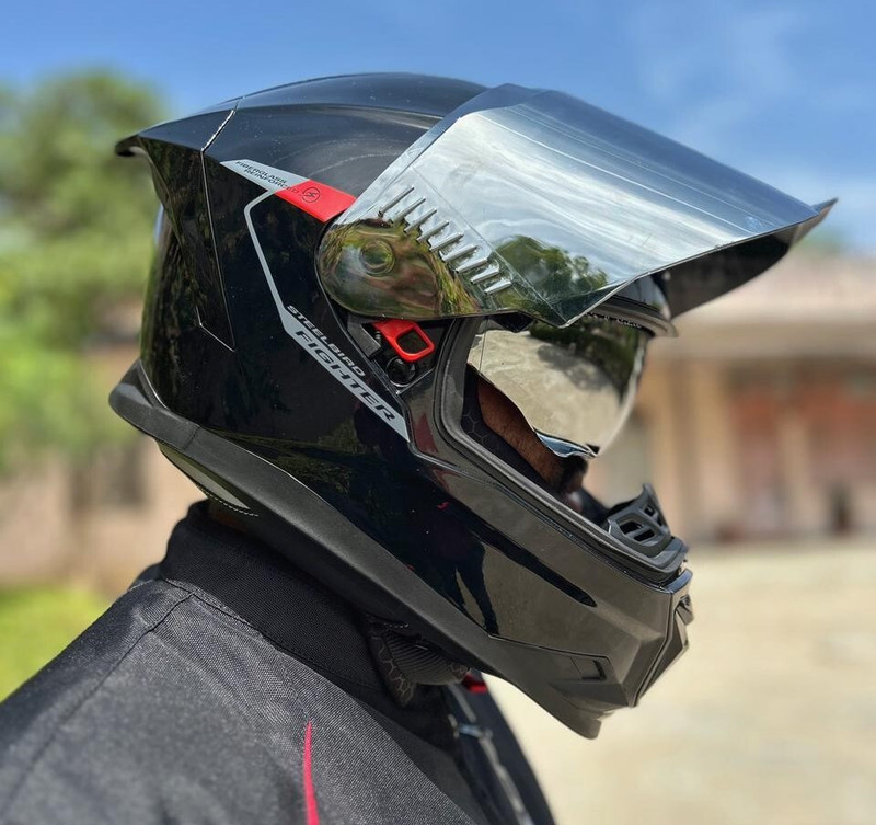 Steelbird Air SB-120 ISS Fighter ECE 22.06 Certified Glossy Black Grey Full Face With ANTIFOG Motorsports Helmet (Glossy Black, Grey)