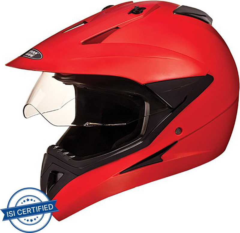 STUDDS MOTOCROSS PLAIN WITH VISOR FULL FACE -L Motorbike Helmet (Matt Red)
