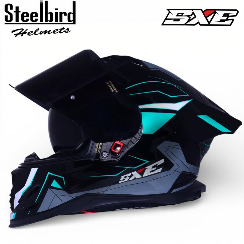 ISS SBH-61 SXE RACE-X TPE Glossy Black Cyan Green Helmet - Image 2