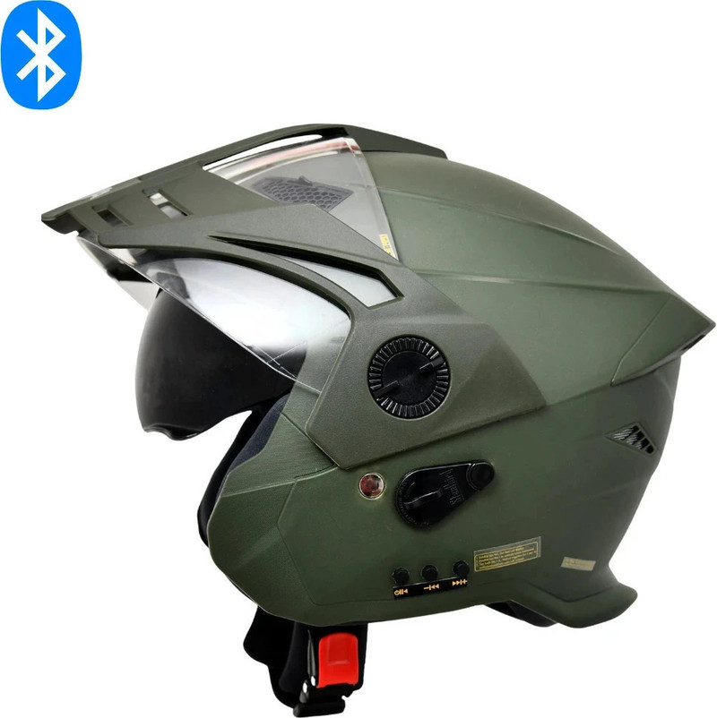 HEADFOX N2 AVA ISI Certified Smart Bluetooth Helmet | Calls | Music | Voice Asst. Motorbike Helmet Dashing Green with Double Visor