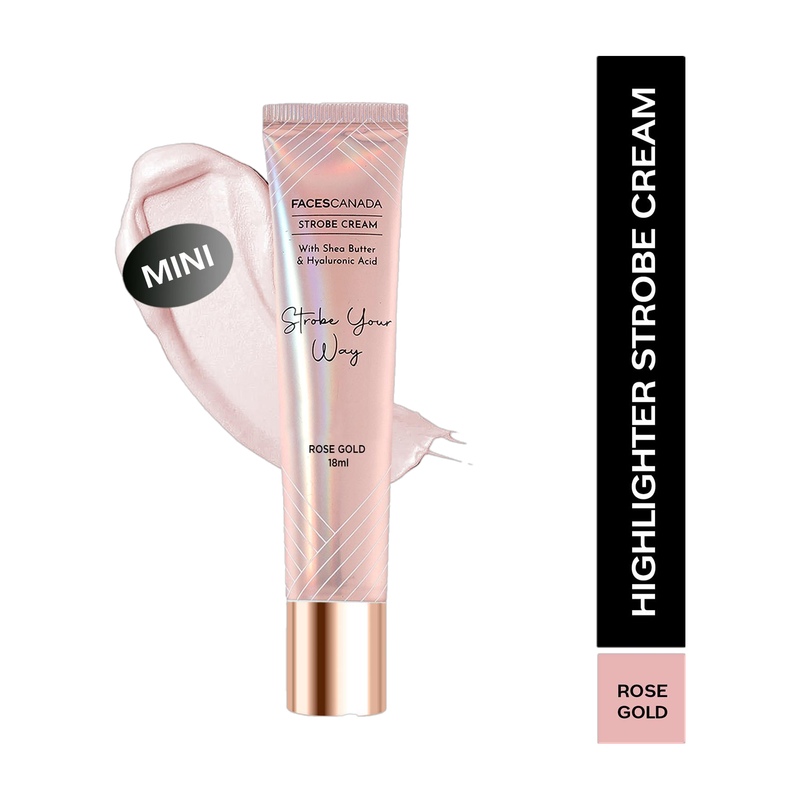 FACES CANADA Strobe Cream Mini - 18ml |Instant Illumination | Primer + Moisturizer + Highlighter (18 ml, Rose Gold)