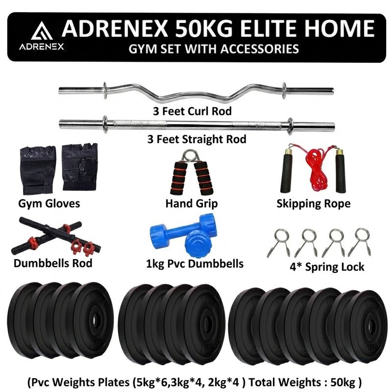 Adrenex 50 kg PVC Weight Home Gym Combo - Image 3