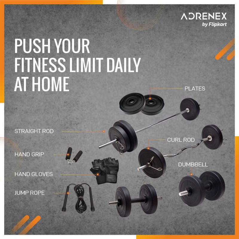 Adrenex 30 kg 30 Kg Fitness Equipments Home Gym Combo Kit 2 with curl and plain rod Home Gym Combo - Image 6