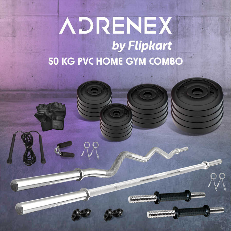 Adrenex 50 kg with Straight, Curl and Dumbbell Rods Home Gym Combo