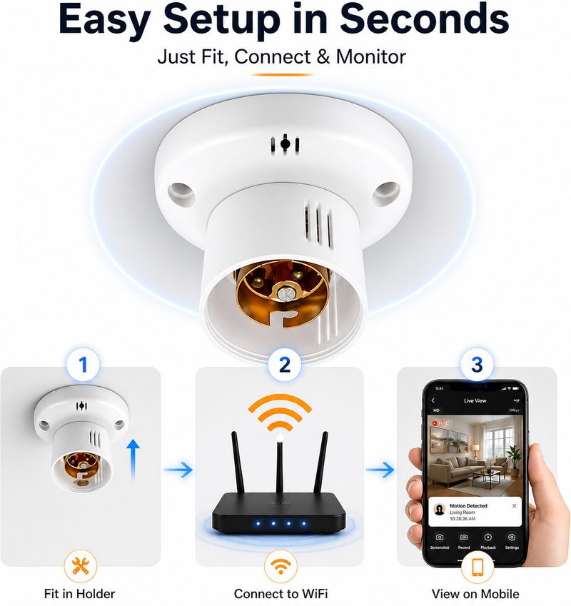 KIFEBITE WiFi 1080P Spy Bulb Holder Camera - Image 4