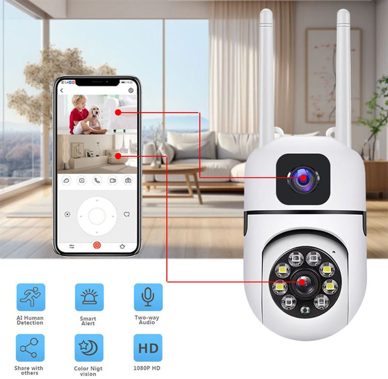 VisionCam Dual Lens PTZ WiFi Security Camera, 360° Rotation, Full HD - Image 4