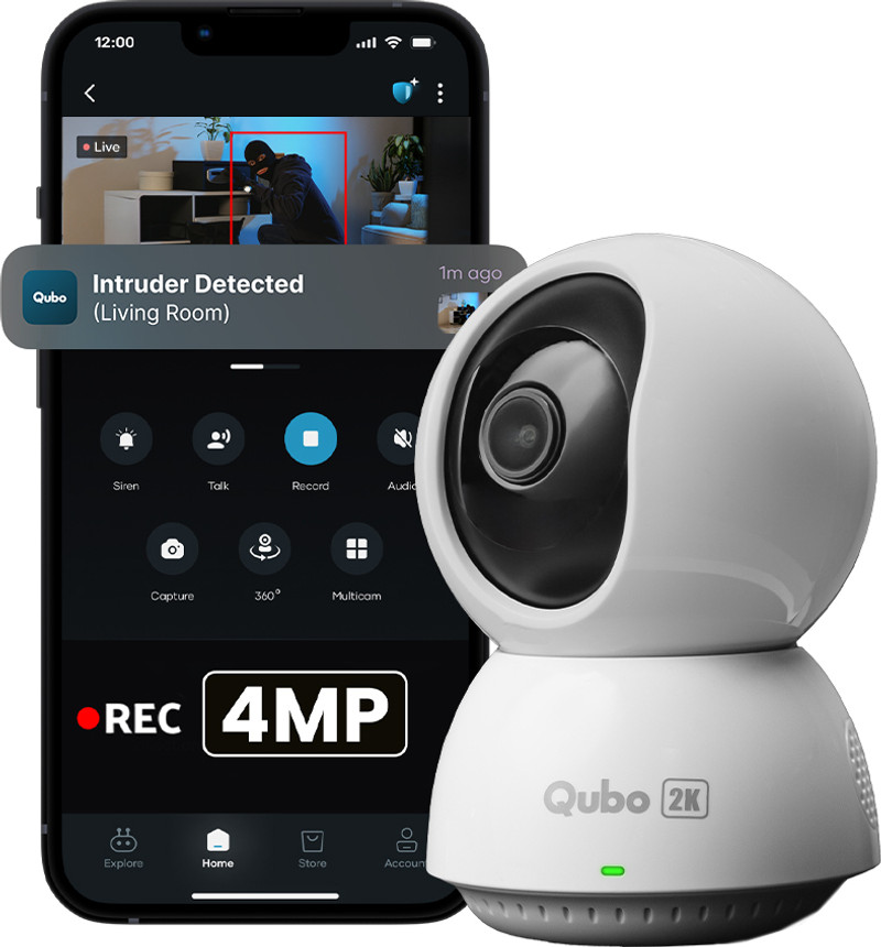 qubo smart 360 degree wi fi camera 4mp ai app alerts alarm cloud sd storage security