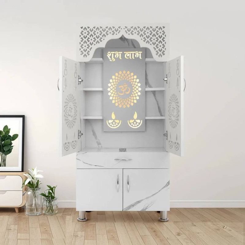 Foxit Furniture Temple/Pooja Unit/Mandir With Led Light Engineered Wood Home Temple Engineered Wood Home Temple Height: 130, Pre-assembled