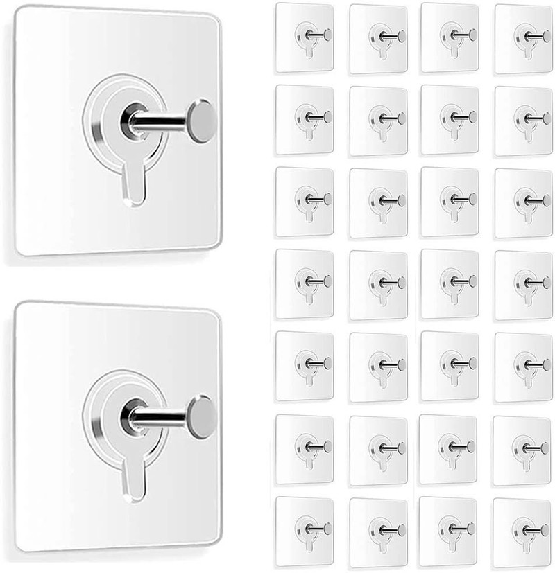 BRAND VILLA Photo Frame Wall Hooks Without Drilling Self Adhesive Stainless Steel Heavy Duty Hook 30 (Pack of 30)