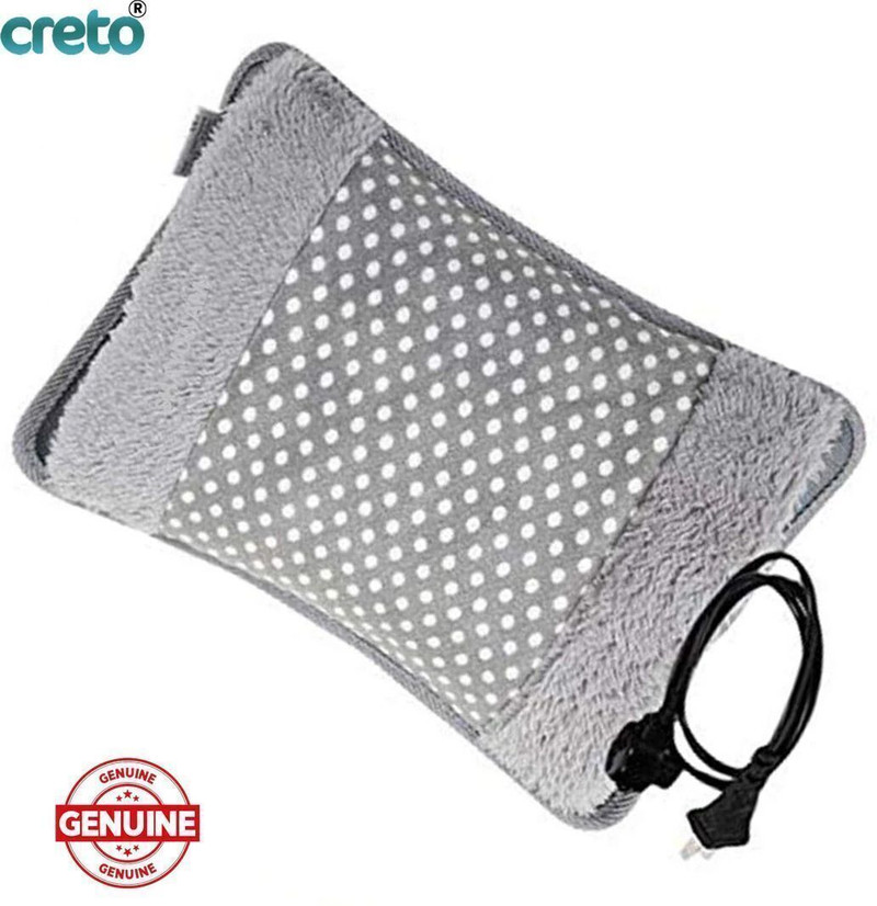 CRETO Velvet Fur Heat Bag for Full Body Pain Relief Rechargeable Gel Electric 1 L Hot Water Bag (Grey)