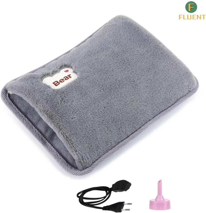 Fluent Electric Hot Water Bag with Auto Power Cut-Off for pain relief Warm Bag Electrical 1 L Hot Water Bag Grey