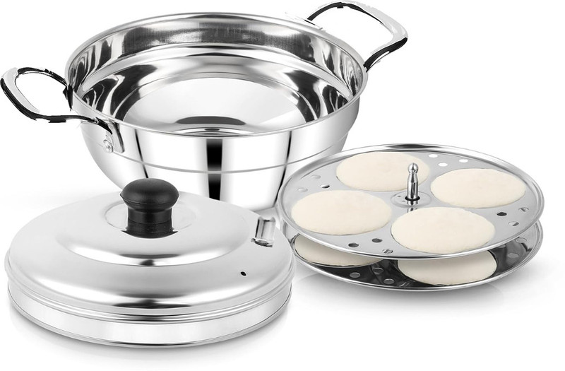 AadiVeer Stainless Steel 2 Idli Plates Idli cooker idli kadai high bottom polished Induction & Standard Idli Maker