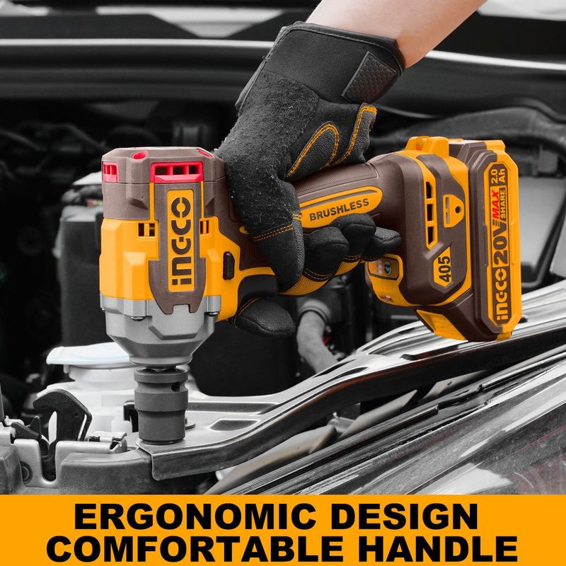 INGCO 20V Cordless Impact Wrench 405Nm + Work Lamp - Image 5