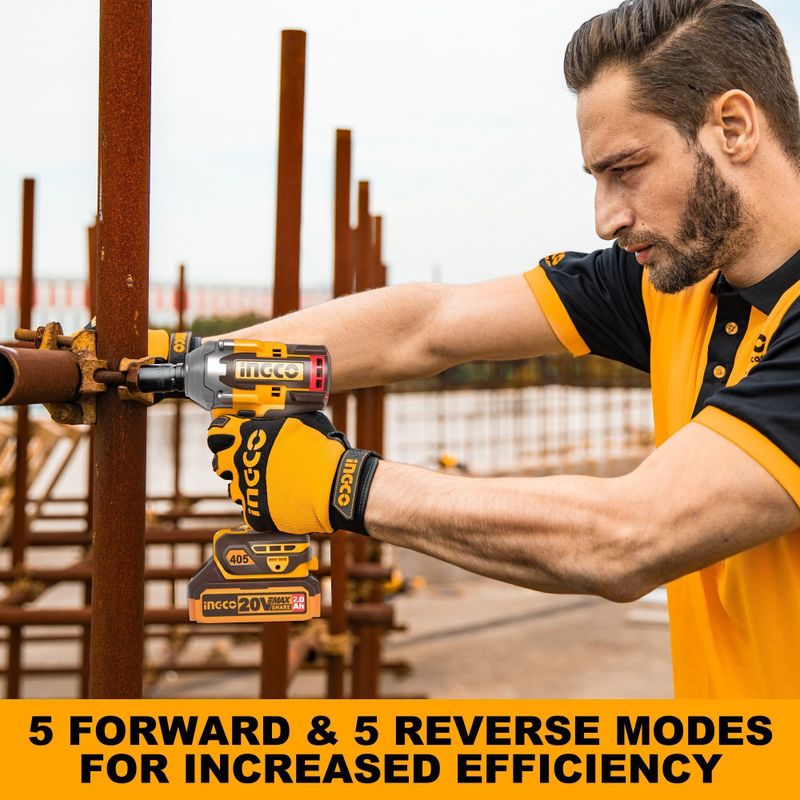 INGCO 20V Cordless Impact Wrench 405Nm + Work Lamp - Image 6