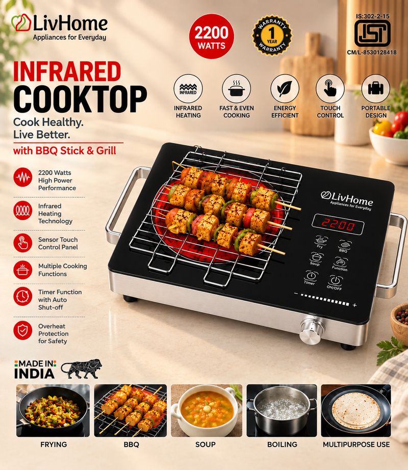 LivHome 2200W Infrared Cooktop Black - Image 3
