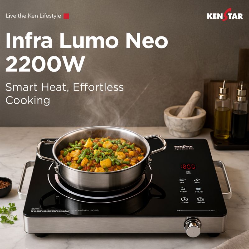 Kenstar 2200W Infrared Cooktop, Silver, Black - Image 4
