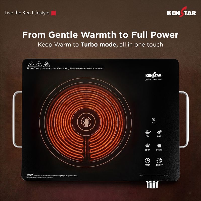 Kenstar 2200W Infrared Cooktop, Silver, Black - Image 5