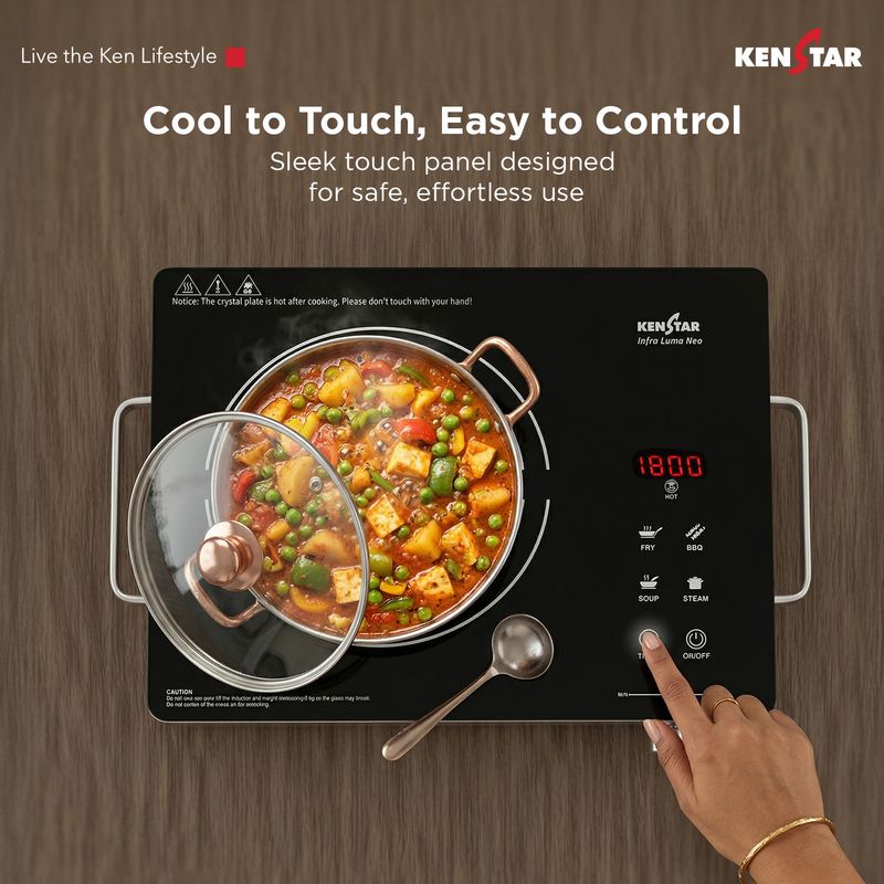 Kenstar 2200W Infrared Cooktop, Silver, Black - Image 6