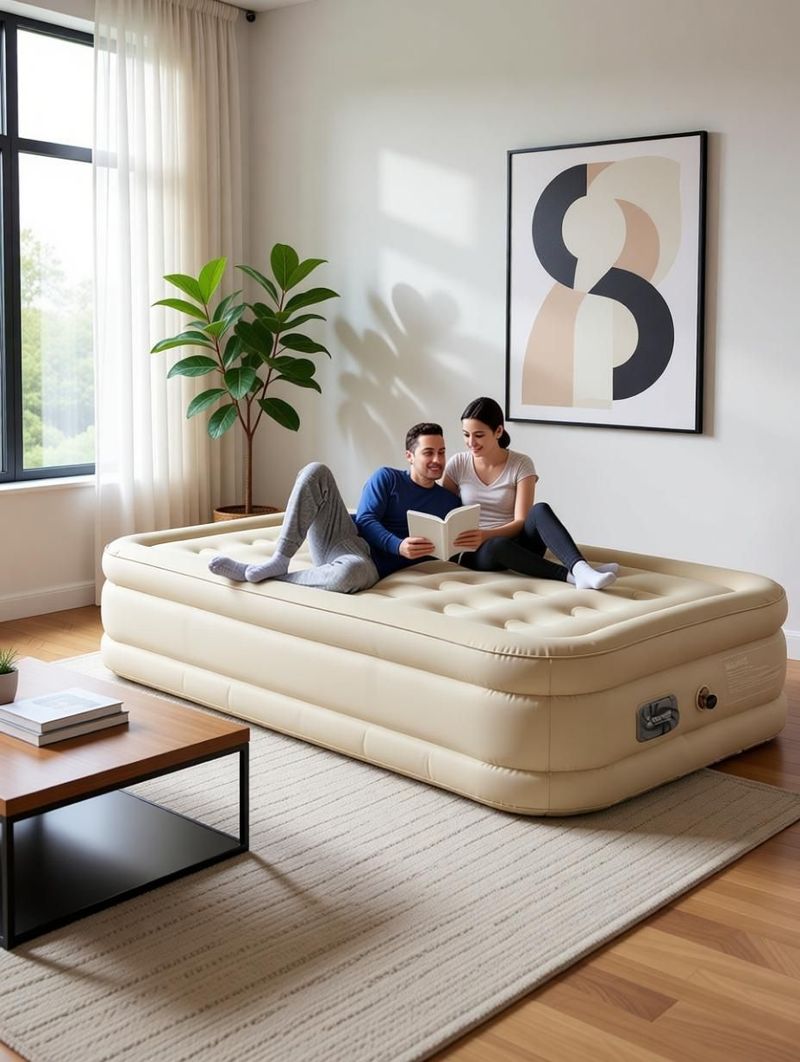 WTE Luxury Air Sofa Cum Bed â Inflatable Mattress & Portable Air Bed for Home Velvet 4 Seater Inflatable Sofa (Color - crem white Blow-Up Foldable Inflatable Bed for Home, Travel & Outdoor Use, DIY(Do-It-Yourself)) - Image 3