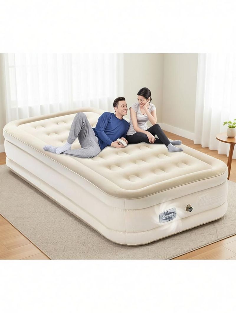 WTE Luxury Air Sofa Cum Bed â Inflatable Mattress & Portable Air Bed for Home Velvet 4 Seater Inflatable Sofa (Color - crem white Blow-Up Foldable Inflatable Bed for Home, Travel & Outdoor Use, DIY(Do-It-Yourself)) - Image 4
