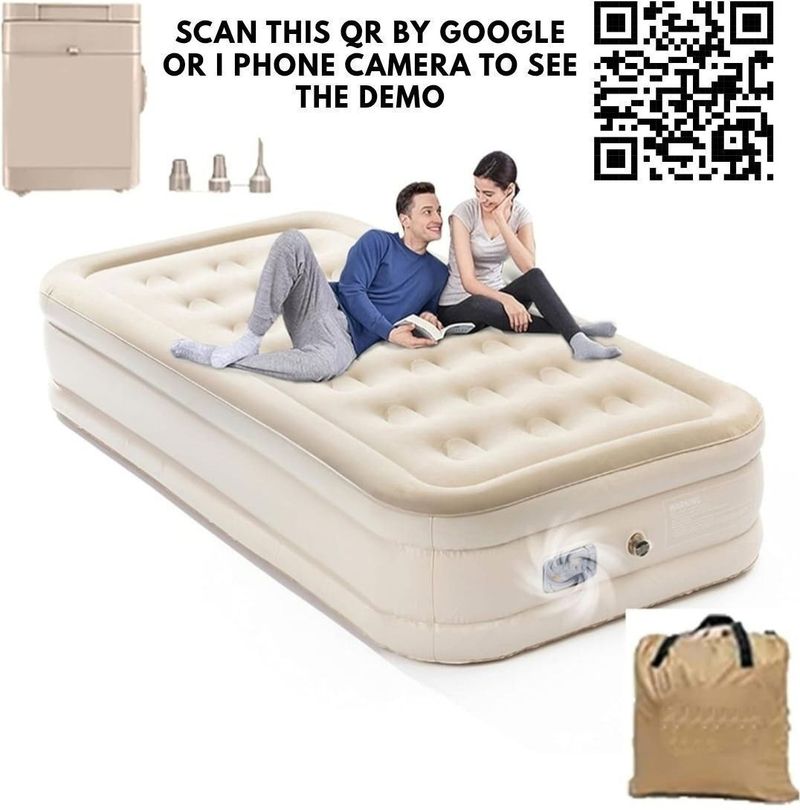WTE Luxury Air Sofa Cum Bed â Inflatable Mattress & Portable Air Bed for Home Velvet 4 Seater Inflatable Sofa (Color - crem white Blow-Up Foldable Inflatable Bed for Home, Travel & Outdoor Use, DIY(Do-It-Yourself)) - Image 6