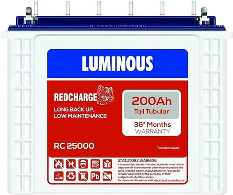 LUMINOUS 36 Months Warranty Tubular Inverter Battery 200 Ah, RC25000