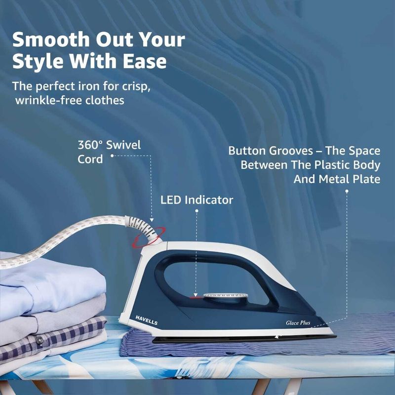 HAVELLS Glace Plus 1000W Dry Iron (Blue) - Image 5