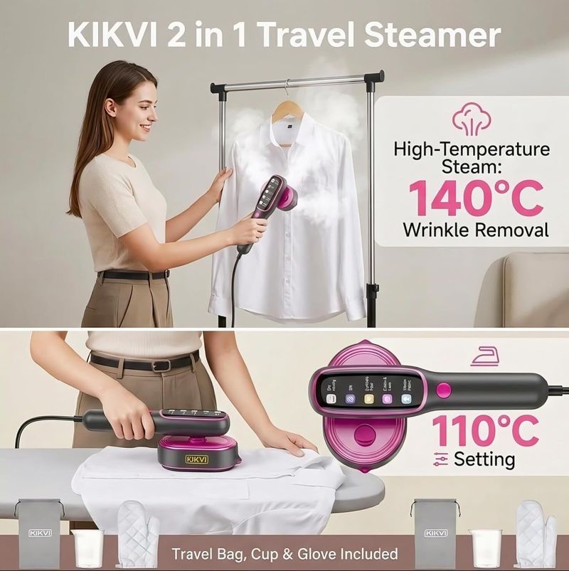 mefine 2-in-1 Steam Iron 1200W Garment Steamer (Pink) - Image 5