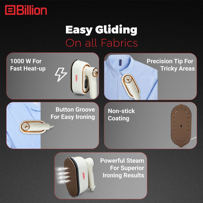 Billion Glide 1000W Garment Steamer (White) - Image 3