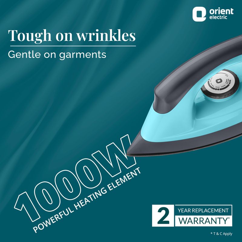 Orient Electric Fabripress DIFP10BP 1000 W Dry Iron (Turquoise, Black) - Image 3