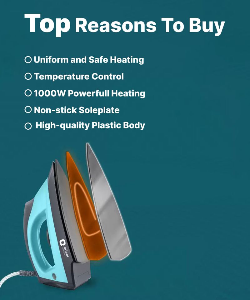 Orient Electric Fabripress DIFP10BP 1000 W Dry Iron (Turquoise, Black) - Image 4