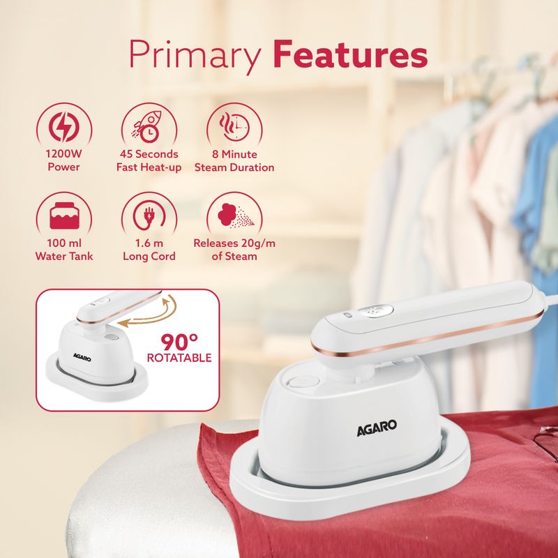 AGARO Regal Mini Garment Steamer 1200W - Image 3