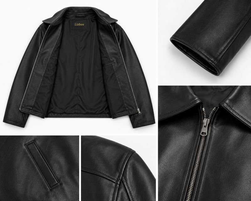 LIZBEE Men Solid Leather Jacket - Image 6
